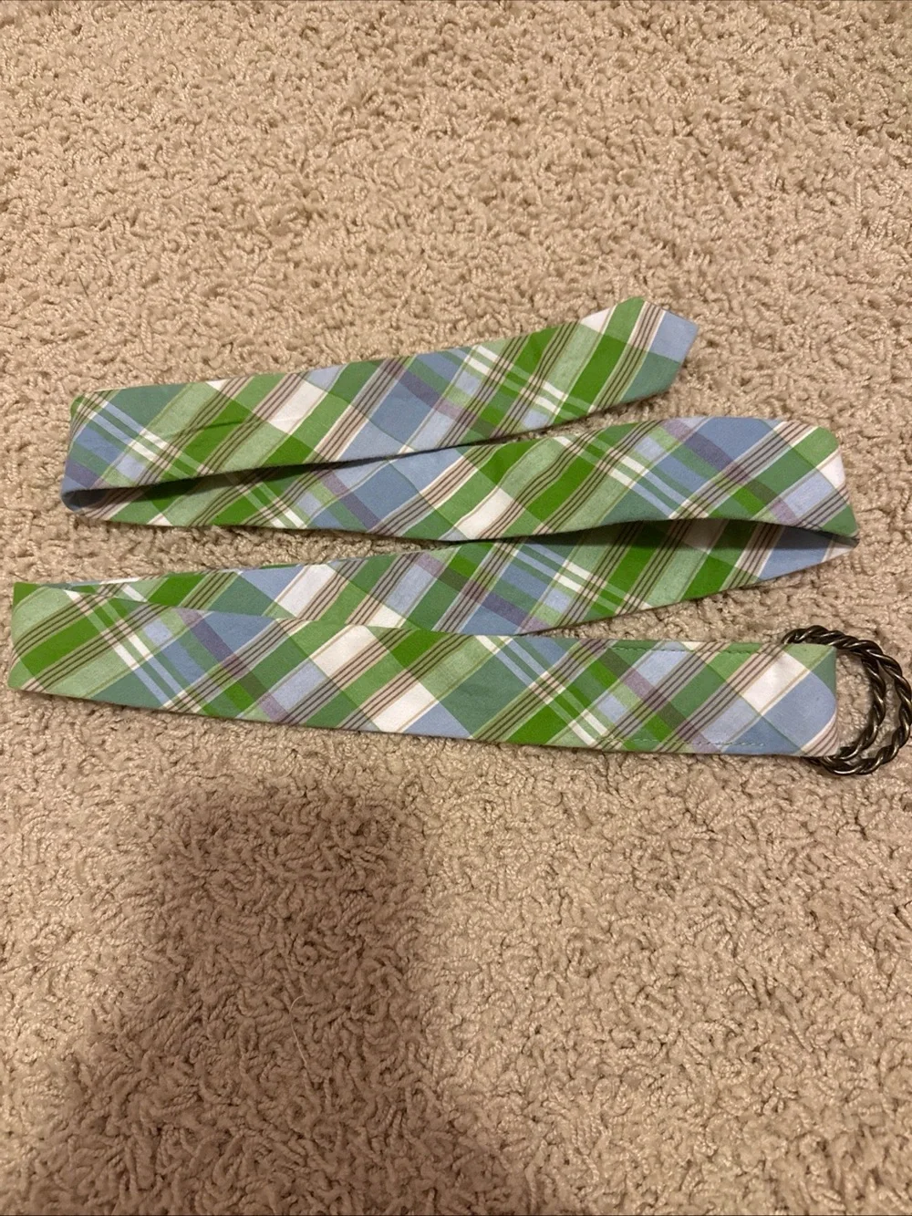 J Crew Fabric Plaid Green & Light Blue Belt Braided DRing Size S/M